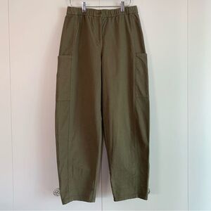 Eileen Fisher Olive Green Cotton Hemp Stretch Lantern Barrel Pant Size XS